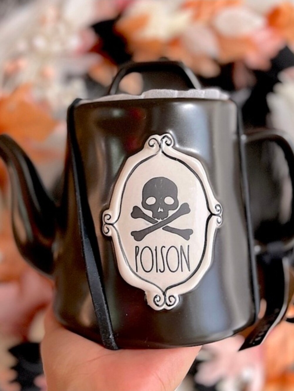 ✨NEW☠️Rae Dunn 2024 Black Matte Framed Poison Ceramic Tea Pot🖤